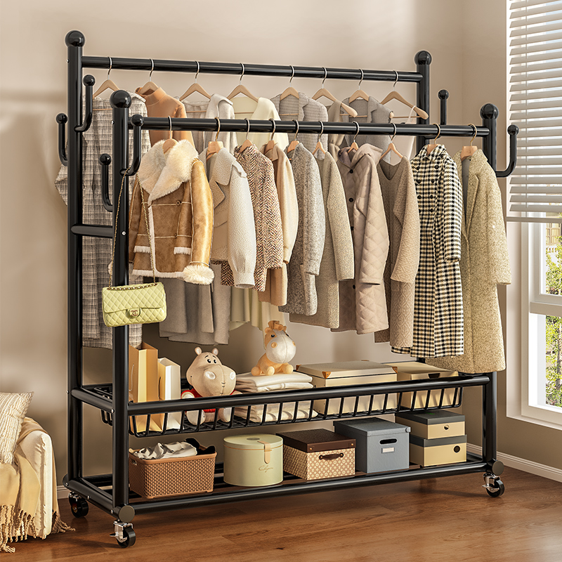 卧室落地挂衣杆可移动简易置物