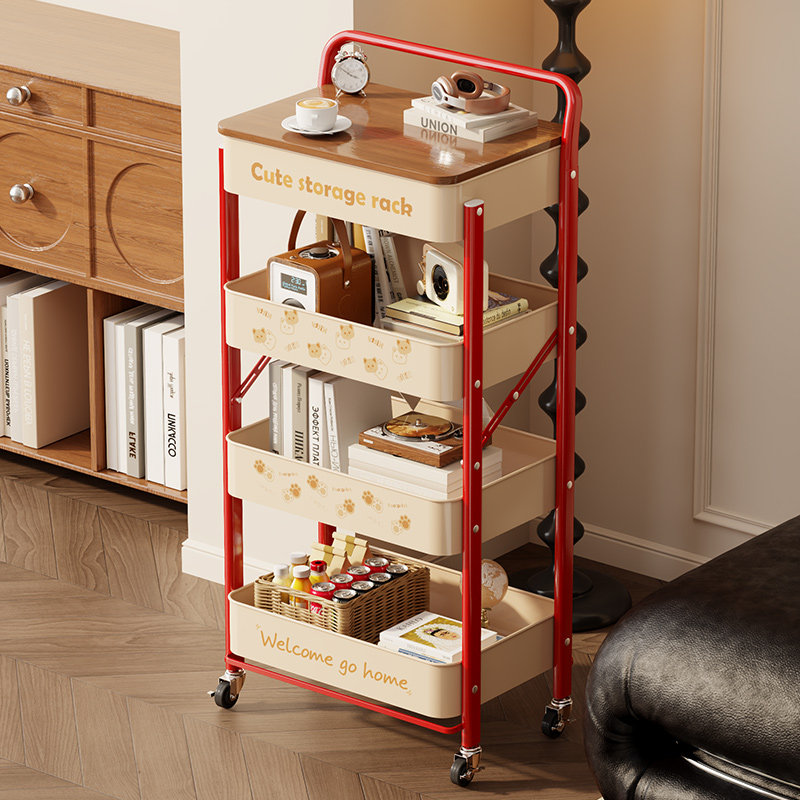 2026新款中古风小推车落地零食置物架室内客厅茶几边几书架收纳架,收纳整理,整理架/置物架/收纳架,淘宝优惠券,粉丝福利购,淘宝优惠卷