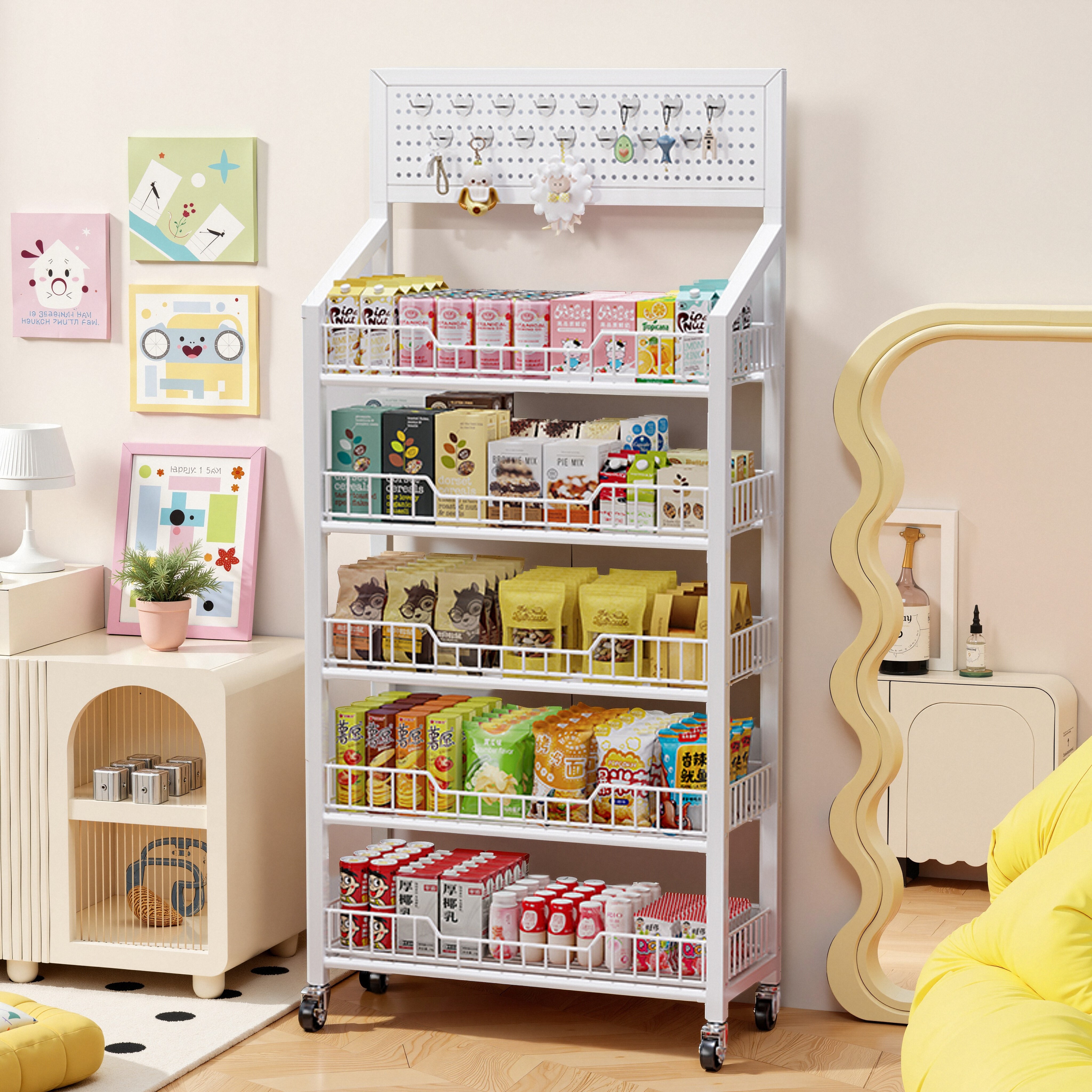 小推车置物架可移动家用客厅高颜值零食水果厨房蔬菜落地收纳架子
