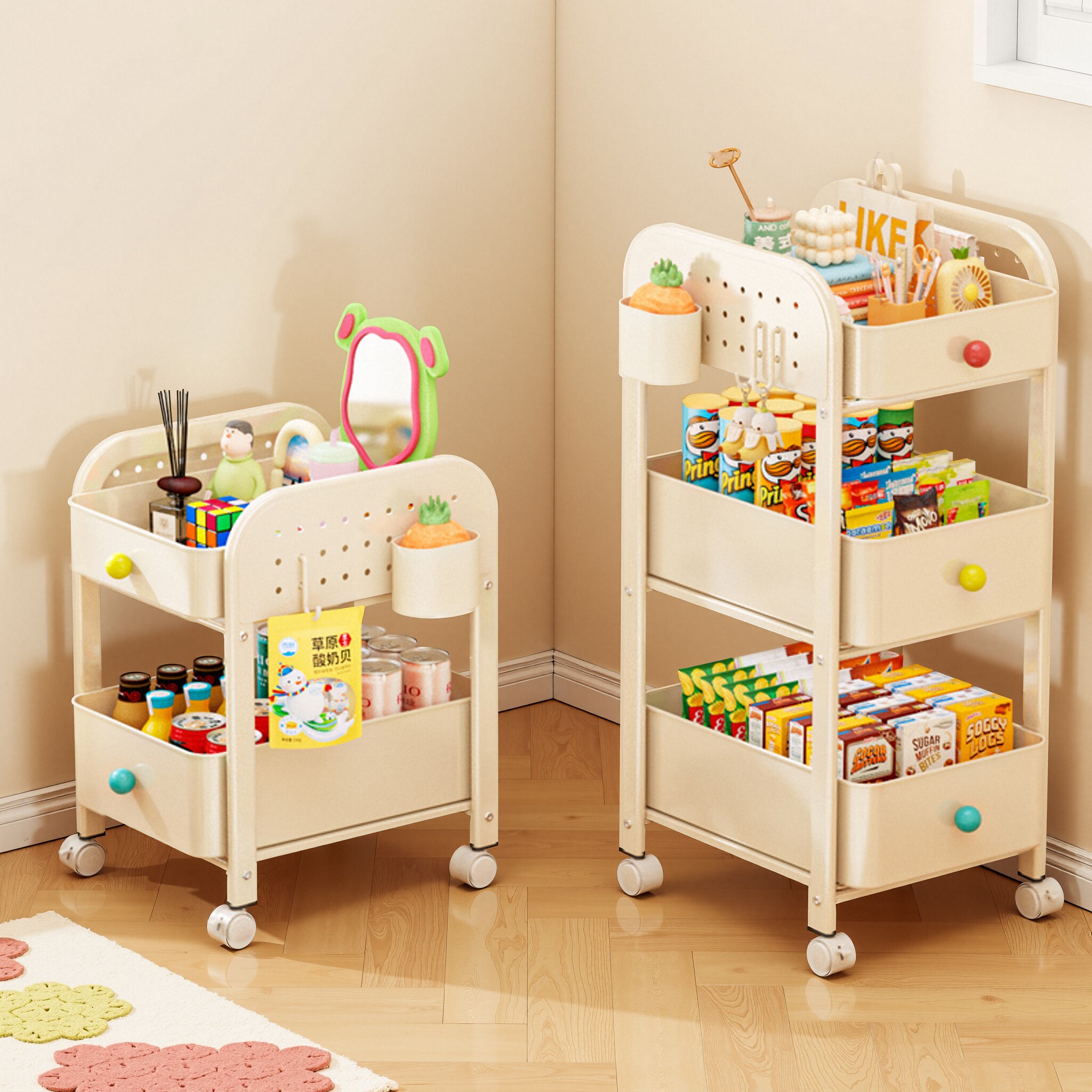 多巴胺奶油风碳钢零食杂物置物架