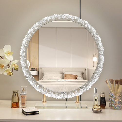 水晶形化妆镜带灯led异形台式桌面子卧室旋转梳妆台智能美妆少女