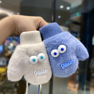 儿童手套冬季可爱加绒加厚保暖男童女童宝宝连指挂脖防风冬天防冻