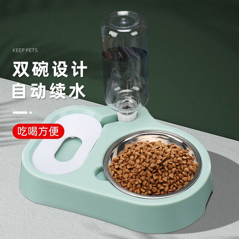宠物猫碗猫食盆狗碗狗盆防打翻自动喂水喂食器不锈钢双