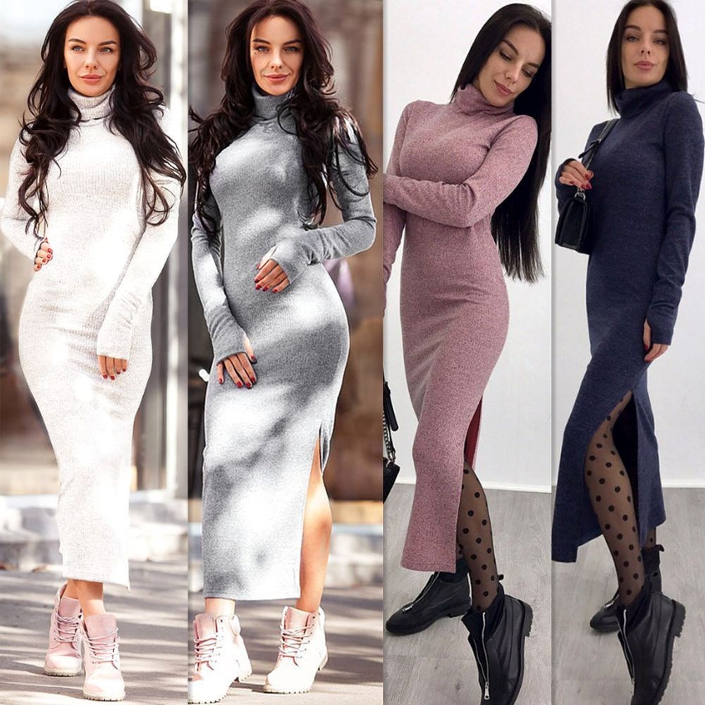 Autumn Sexy Dress Women Winter Slim Knitted Sweater Dresses