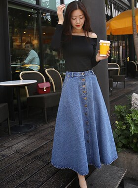 laides blue slimming long dress women denim umbrella skirt