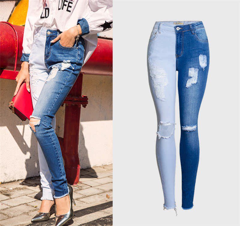 2018撕破的牛仔女裤рваные джинсы jean