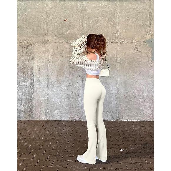 Casual high waisted tight flared pants女式休闲高腰紧身喇叭裤