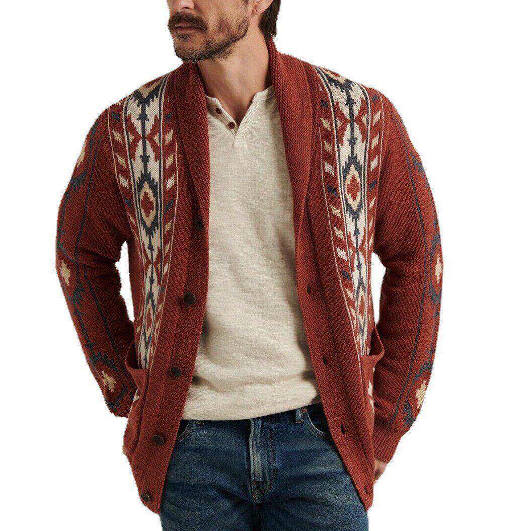 2025秋冬男士针织开衫外套加厚毛衣大码翻领提花上衣Men knitwear
