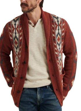 2025秋冬男士针织开衫外套加厚毛衣大码翻领提花上衣Men knitwear