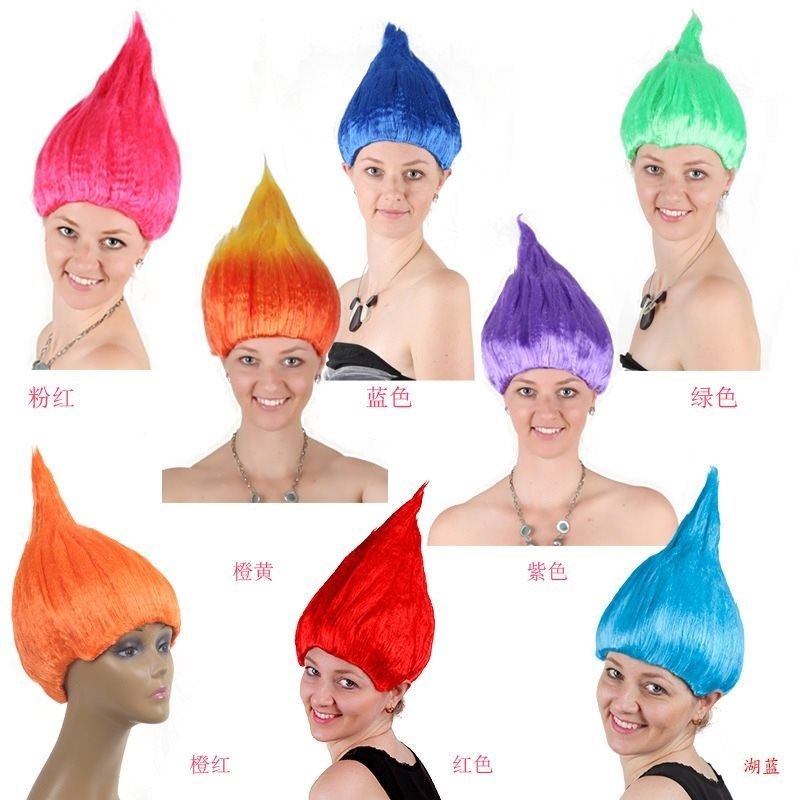 红色蓬松假发Trolls Wig 万圣节巨魔节魔法精灵个性节日火焰假发