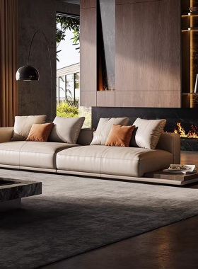 地平线意式极简真皮沙发轻奢客厅大小户型现代简约大平层直排沙发