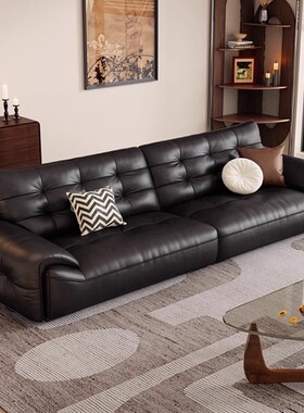 意式极简真皮沙发头层牛皮客厅简约现代大小户型宽座深大黑熊