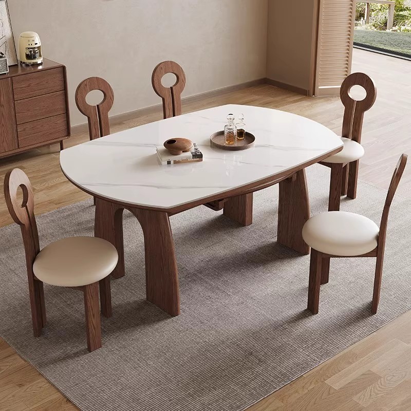 法式中古风高端伸缩岩板餐桌