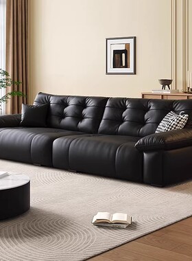 意式极简真皮沙发头层牛皮现代简约客厅小户型直排大黑熊沙发新款