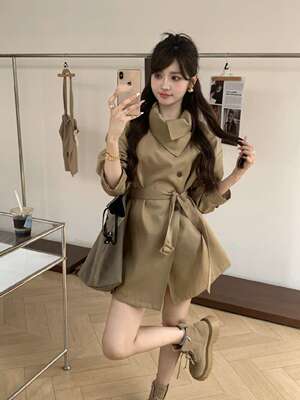 卡其色立领风衣外套女2026春秋新款收腰显瘦英伦风廓形大衣