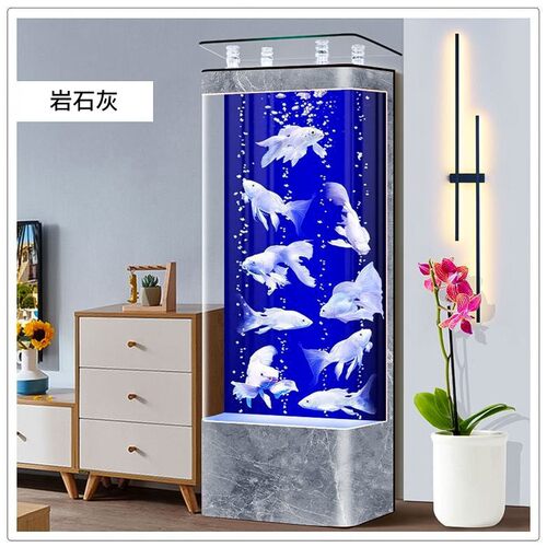 现代鱼缸客厅电视柜旁小型家用落地立式热弯一体免换水族箱