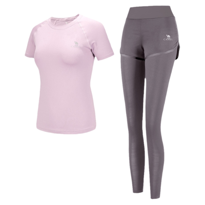 骆驼套装健身服长袖晨跑步薄款