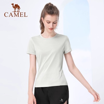 骆驼瑜伽服女上衣冰丝跑步衣服夏季薄款运动服短袖紧身健身服T恤
