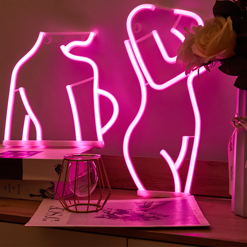 led创意霓虹灯挂式造型灯美人图吧台氛围网红酒吧电竞装饰灯