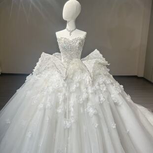 法式抹胸婚纱2026新款新娘主婚纱拖尾高级质感小个子重工奢华花朵
