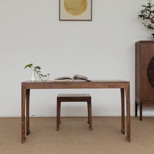 木羲元禅意新中式家具榆木琴桌茶桌仿古古筝桌黑胡桃木琴桌凳组合