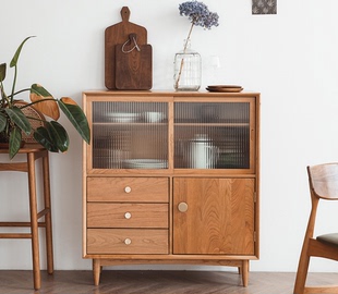 现代简约茶水柜北欧小户型实木餐边柜日式樱桃木家用拱门储物柜