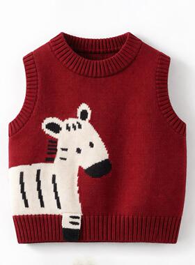 男童马甲毛衣婴儿童春秋薄款宝宝针织洋气红色春季毛线小背心外穿