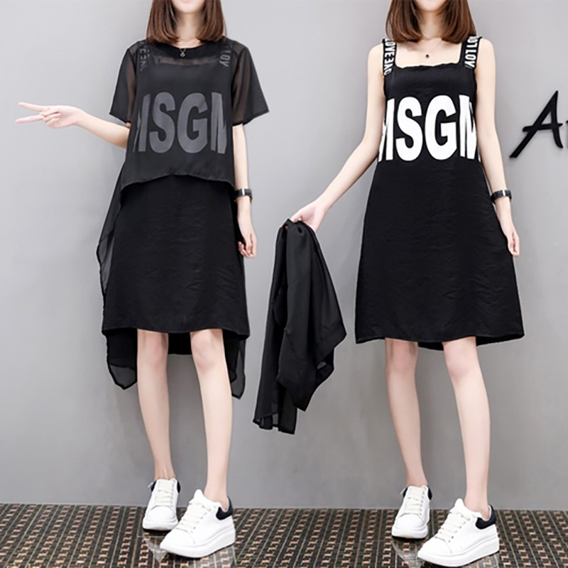 2019 Spring and summer new pattern Fat sister Large Women's wear MM Show thin Dress Chiffon shirt Two piece setin the Women's clothing/Boutique , Large size women  category - from Buy2taobao.com to provide professional Taobao agent buy service