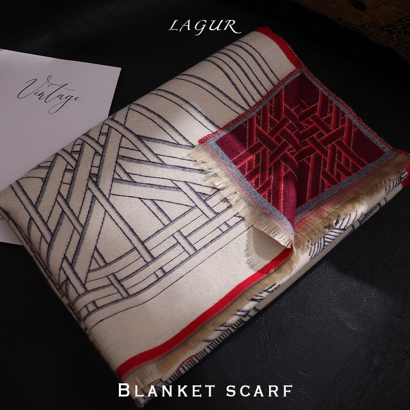 提花仿羊绒披肩围巾撞色女冬季