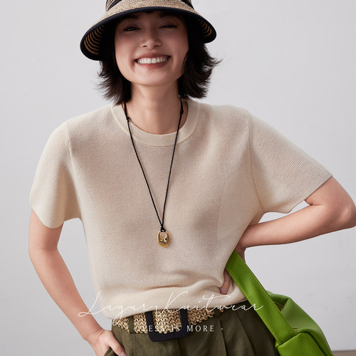 亚麻圆领短袖显瘦夏季薄款女t恤