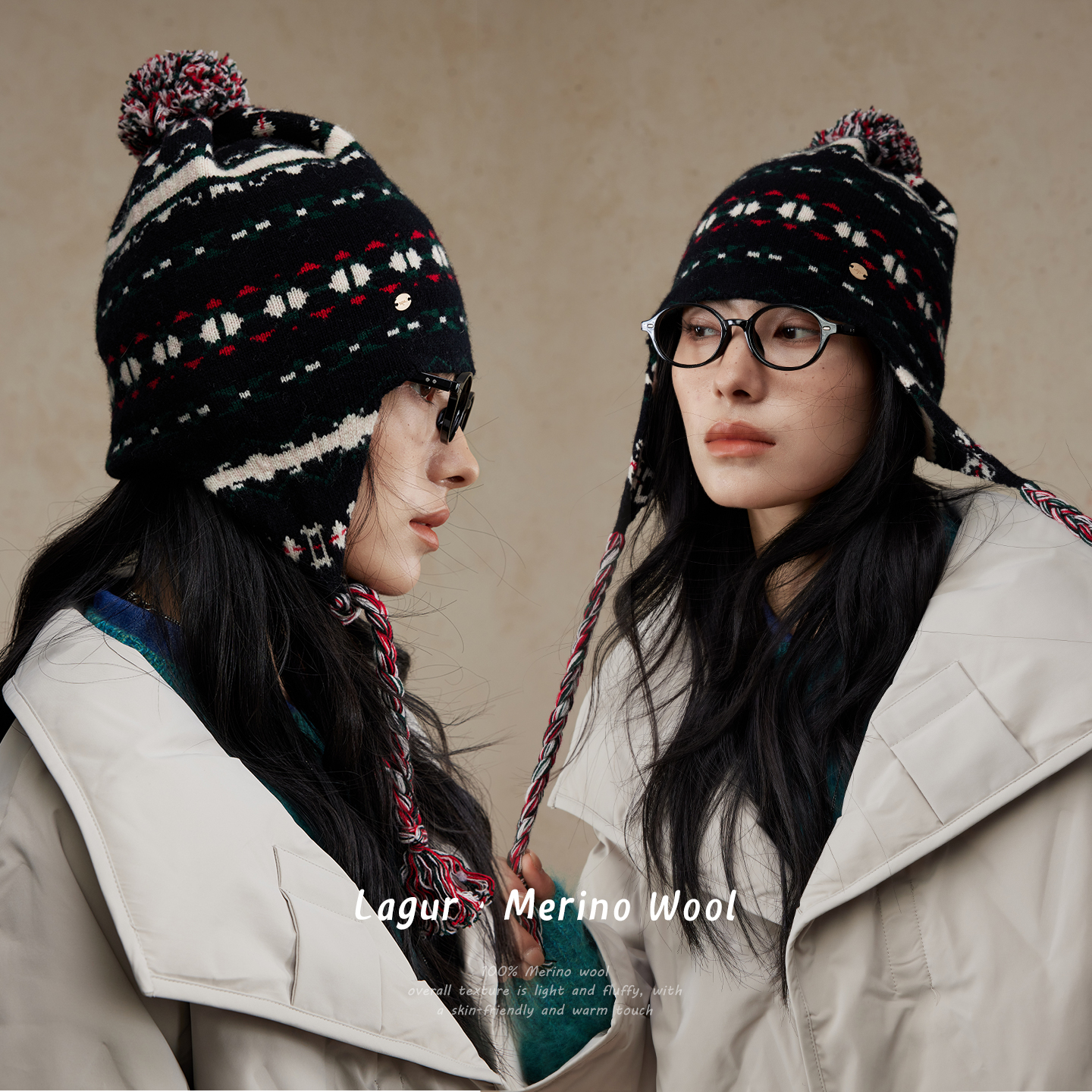 手工辫子护耳纯羊毛费尔岛针织帽