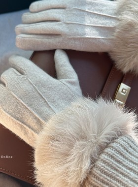 好温暖！羊毛wool高级羊绒手套女冬季加绒保暖骑行手套