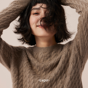 保暖毛衣圆领宽松加厚针织衫 康赛妮羊绒日本岛精冬季 英国绞花