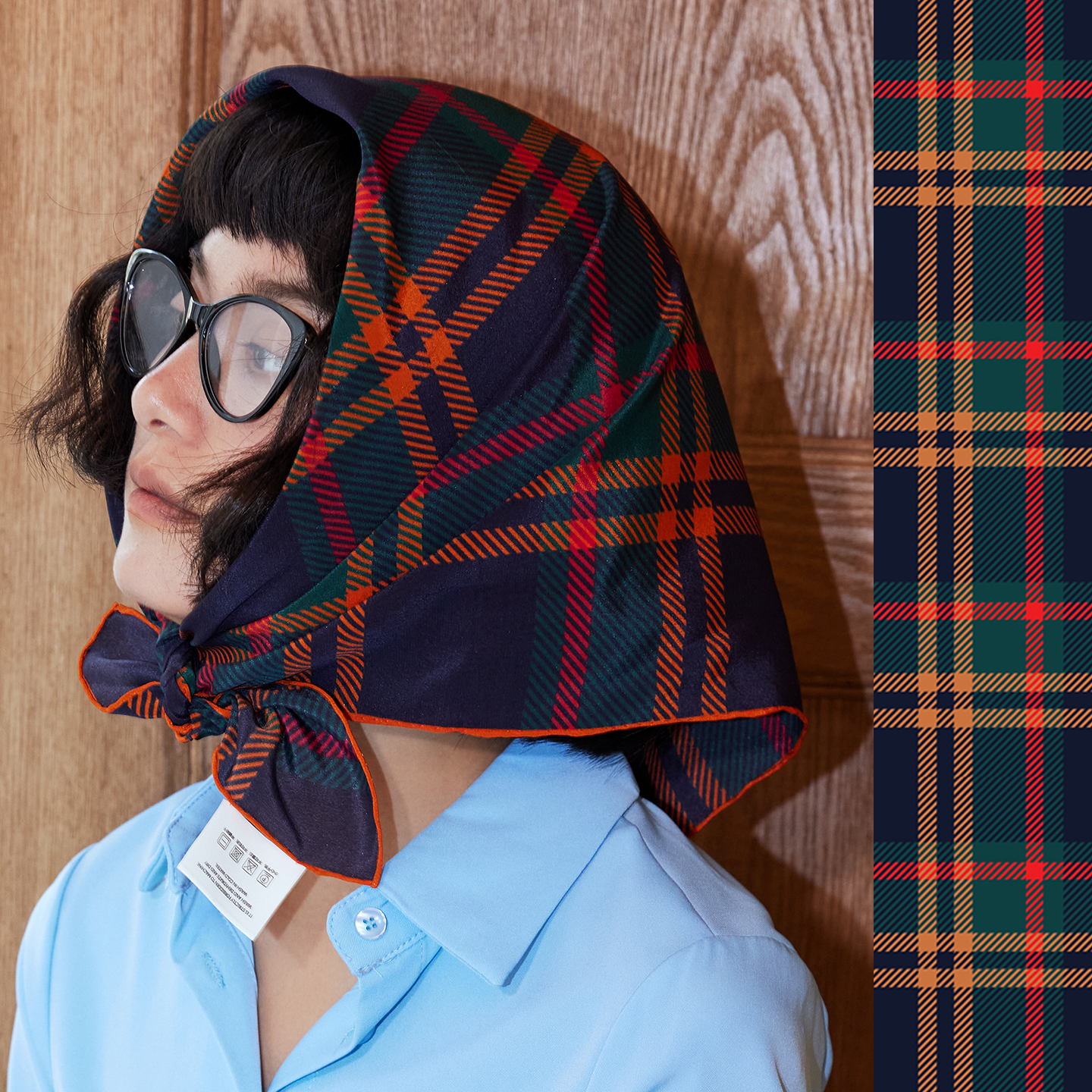 格纹卷边高级感真丝丝巾65方巾女