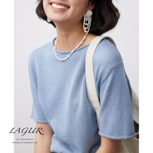 和纸纱短袖薄款纯色夏女显瘦T恤
