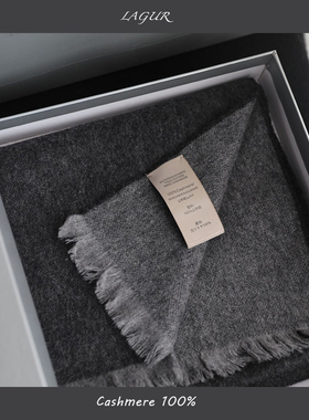 中性简约100%Cashmere日本纯山羊绒围巾男士冬季保暖礼盒装送男友