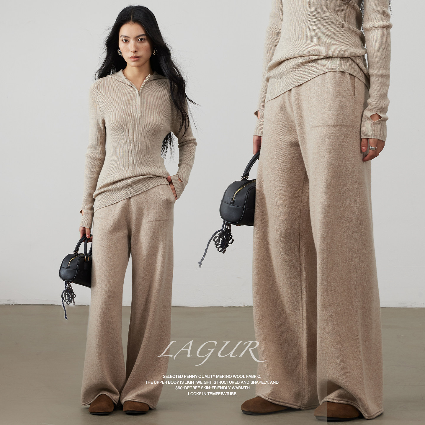 自在裤！遮肉舒适无压羊毛阔腿裤女2025新款秋冬高腰宽松长裤针织,女装/女士精品,休闲裤,淘宝优惠券,粉丝福利购,淘宝优惠卷