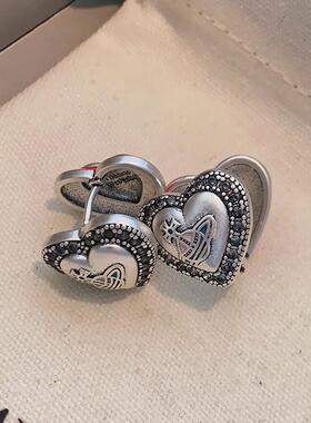 亚银西太后爱心耳环2025新款爆款高级感耳饰新年红色双面心形耳扣