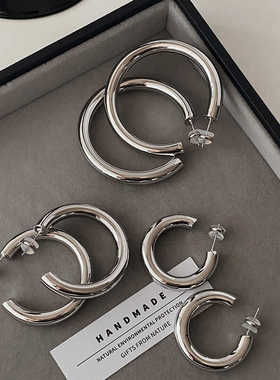 光面金属圆圈耳环2025新款爆款耳圈轻奢高级感时尚简约欧美风耳饰