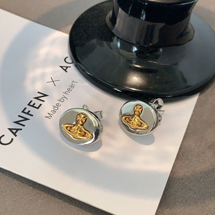 椭圆撞色金属法式耳环2025新款爆款高级感西太家耳钉轻奢土星耳饰