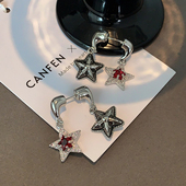 枪黑色五角星耳环2025新款 高级感前后耳钉中性朋克风满钻星星耳饰