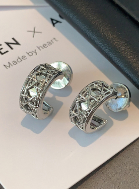 迪家宽面六芒星耳钉2025新款爆款高级感耳环女中性朋克小香风耳饰