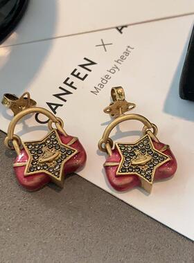 西太后红色包包耳钉2025年新款爆款五角星耳环轻奢高级感土星耳饰