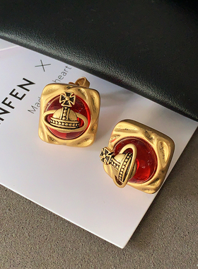 红色方形西太后土星耳钉2025新款爆款高级感耳饰红玛瑙小香风耳环