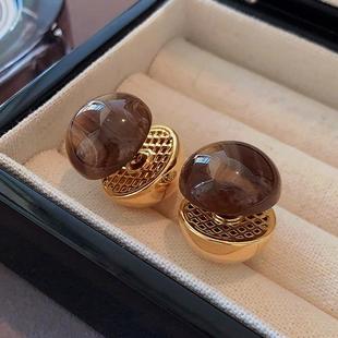 爆款 美拉德双面半球耳钉2024年新款 金属耳环轻奢高级感欧美风耳饰