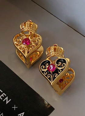 黑色双面爱心皇冠耳扣2025新款爆款高级感耳环轻奢宫廷风复古耳饰