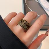 黑色西太后戒指女轻奢高级感古铜色宽面锁链开口戒做旧复古食指戒