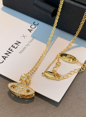 XMR欧美朋克镶钻星球西太后项链