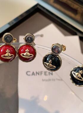 西太后红色圆球耳钉轻奢高级感气质大气耳环2025新款爆款新年耳饰