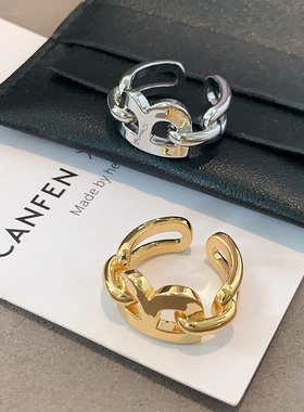 XMR光面金属字母B开口锁链戒指女